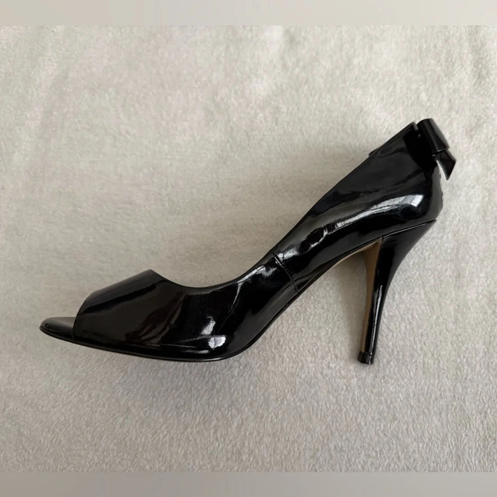 Enzo Angiolini Black Patent Peep-Toe Heels with Bow Size 8.5